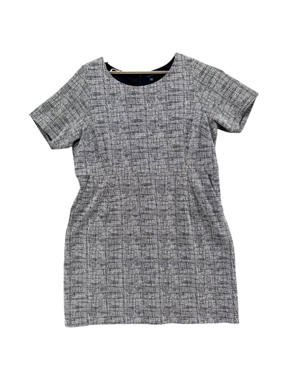 Lands End Sheath Dress Black White Crosshatch Print Short Sleeve Pockets Sz 20W